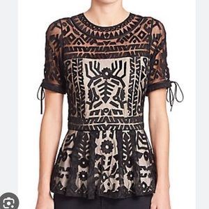 NWT Parker Shannon Geo Embroidered Peplum Blouse